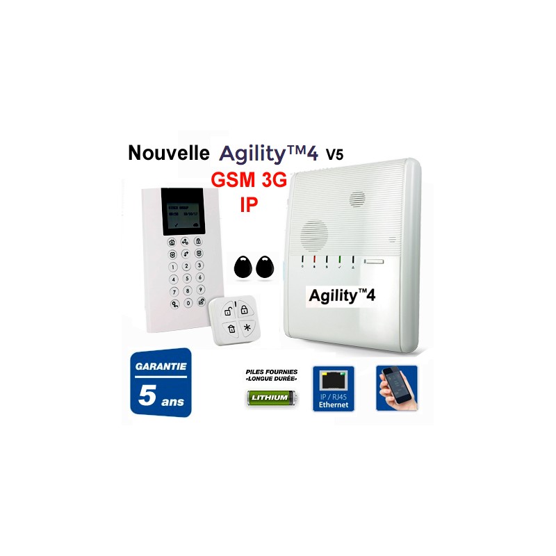 Alarme sans fil RISCO Agility 4 v5 - IP - GSM 4G pour maison