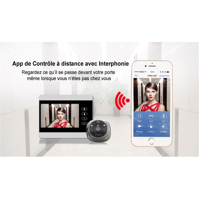 Judas numérique (caméra de porte) WiFi EQUES VEIU Pro, écran 7“ tactile
